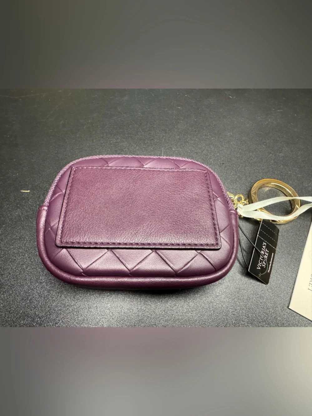 Victoria’s Secret Plum Purple Quilted Zip Pouch Keychain Coin Purse NWT - Picture 2 of 8